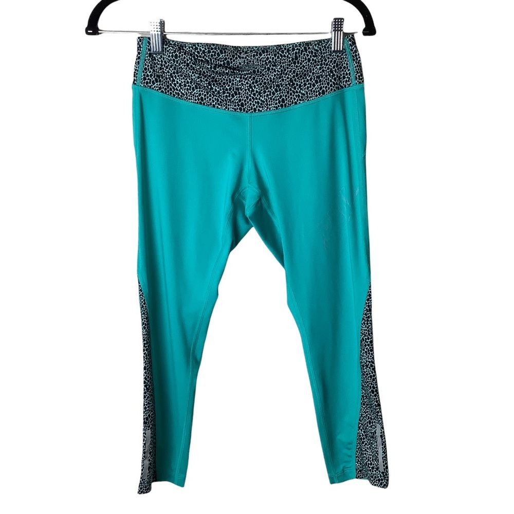 Nike Cropped Capri Leggings Womens S Active Teal Blue Running Yoga Zip Pocket